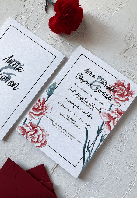 Zaproszenie_czerwone_goździki_ Design Your Wedding_ v2