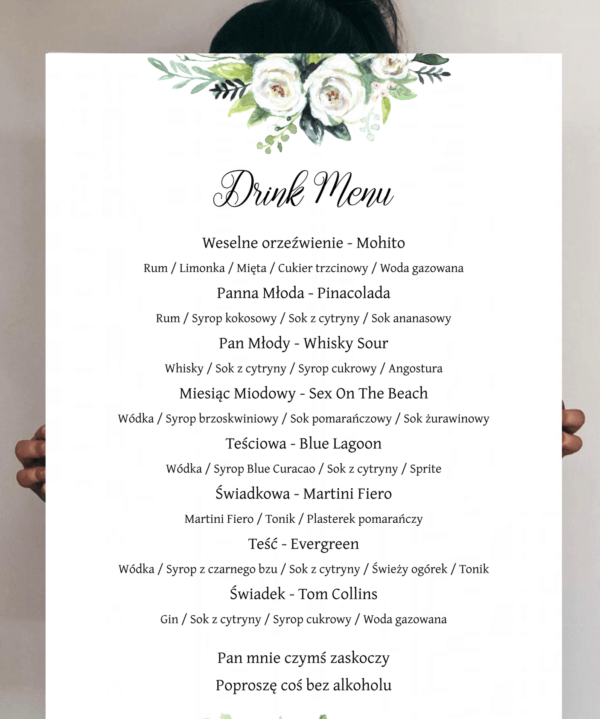drink menu Design Your Wedding tablica 50x70 cm