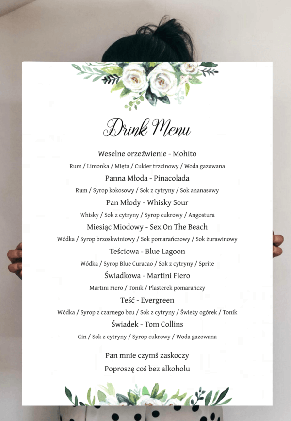drink menu Design Your Wedding tablica 50x70 cm