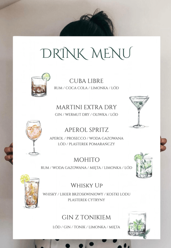 drink menu Design Your Wedding tablica 50x70 cm lawenda
