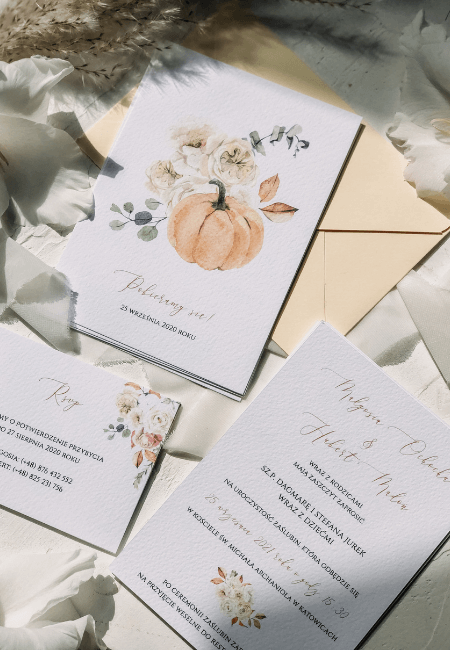 zaproszenia ślubne jesienne kwiaty Design Your Wedding