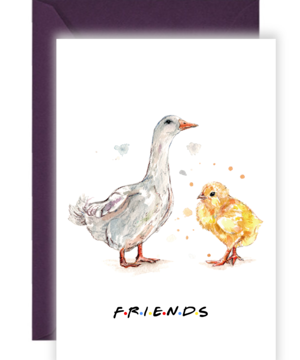 Kartka na urodziny, kartka na ślub, kartka na baby shower Kaczka i Kurczak Chick & Duck Przyjaciele Design Your Wedding
