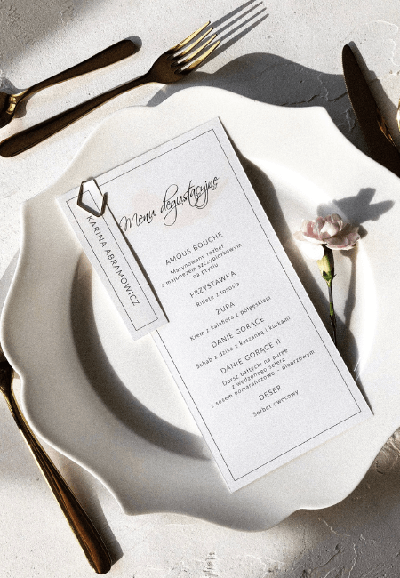 Winietki ślubne z menu Design Your Wedding